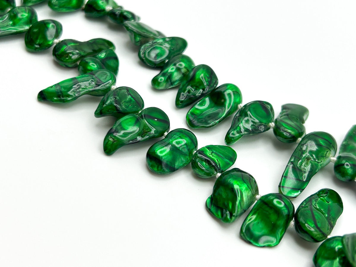 Dyed Green Baroque Pearl Necklace Resin Coated Organic Pearl Statement Necklace