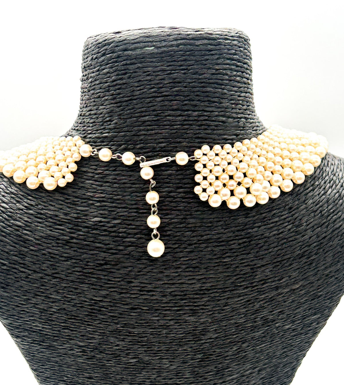 Vintage Hong Kong Faux Pearl Collar Necklace Cream Graduated Bib Statement