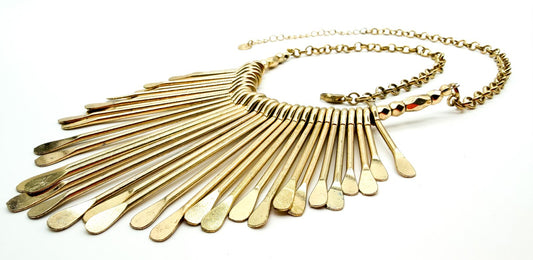 Gold Tone Fringe Statement Necklace Boho Bib Festival Rolo Chain