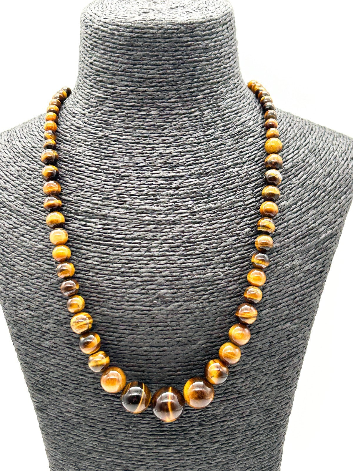 Graduated Tiger’s Eye Gemstone Necklace Magnetic Bolo Clasp