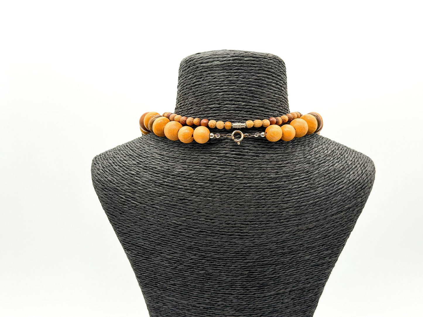 Boho Chunky Wooden Bead Necklace Bundle Layered Natural Wood Earthy Festival