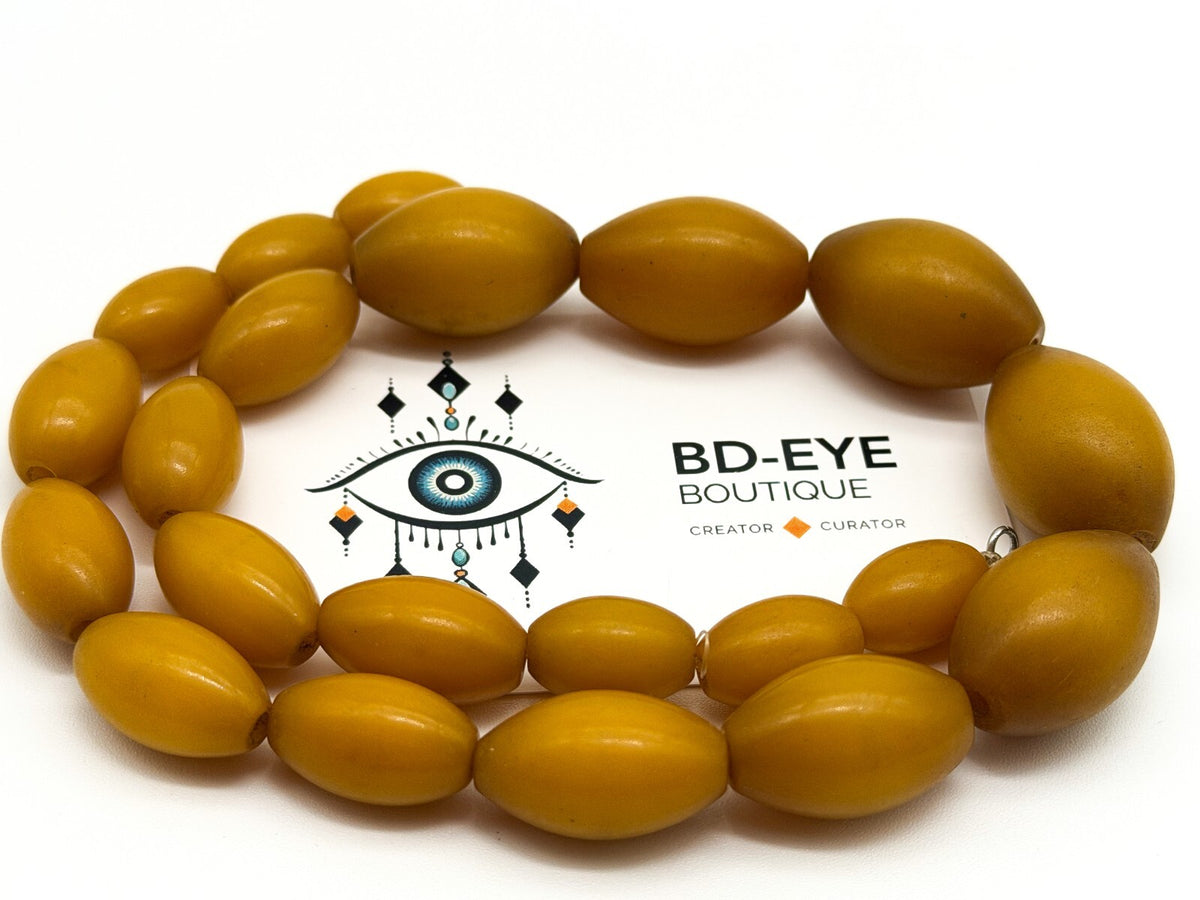 Vintage Butterscotch Phenolic Resin Bead Necklace Mid Century 17.5”