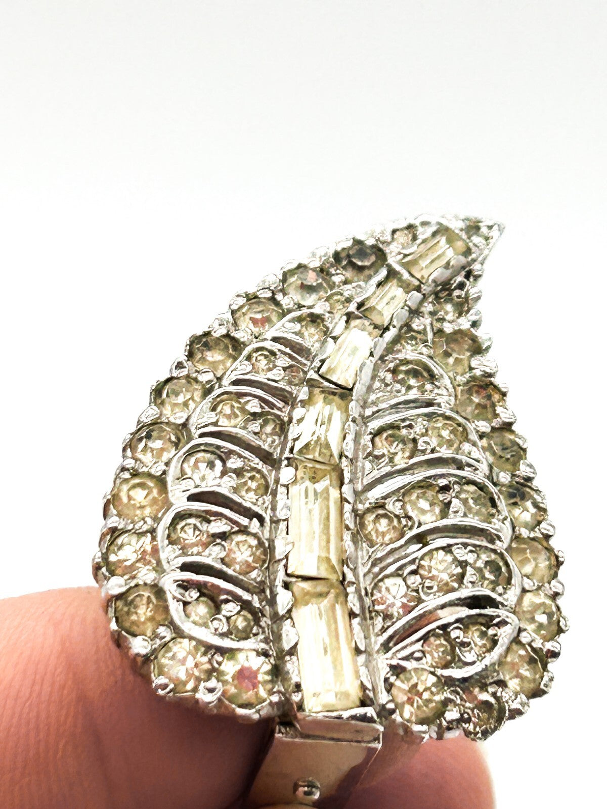 Vintage Rhinestone Duette Dress Clips Brooch Art Deco Style Baguette READ