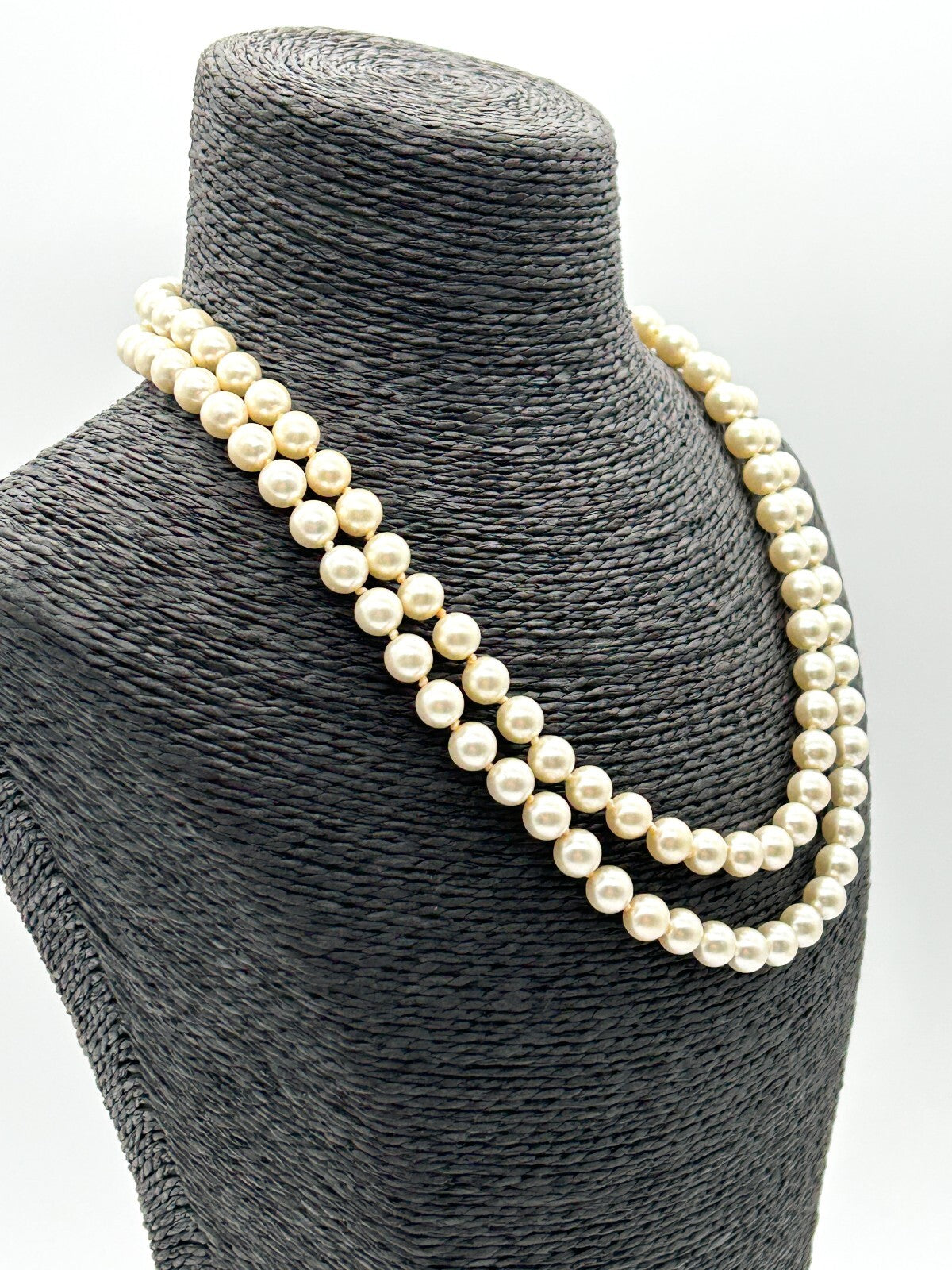 Vintage 2 strand Faux Pearl Necklace Hand Knotted Double Strand Repair Project