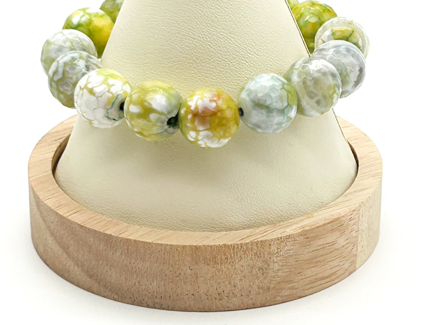 Lime Green White Crackle Agate Stretch Bracelet Faceted Gemstone Bead Summer