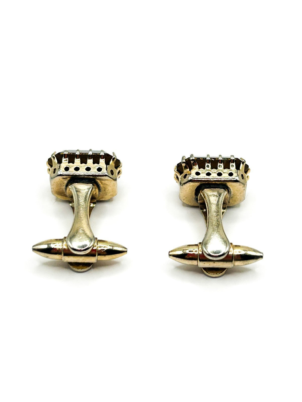 Vintage Ruby Red Faceted Glass Gold Tone Cufflinks PAT APP Prong Set 1950s 60s