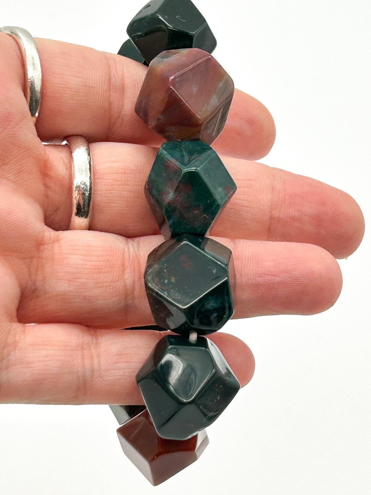 Chunky Bloodstone Jasper Stretch Bracelet Faceted Cube Gemstone Bracelet