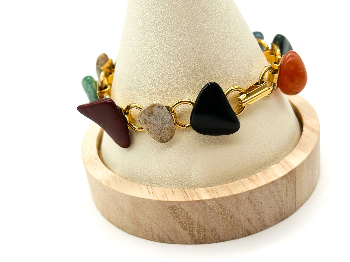 Vintage Gemstone Bracelet Agate Amethyst Aventurine Jasper Sodalite Onyx