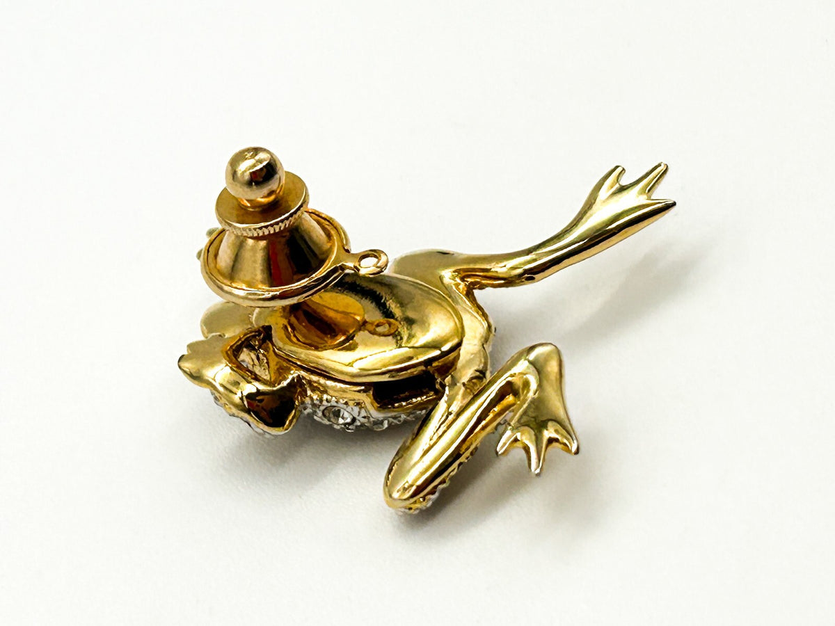 Vintage Articulated Legs Frog Gold Tone Pave Rhinestone Novelty Animal Pin Fun