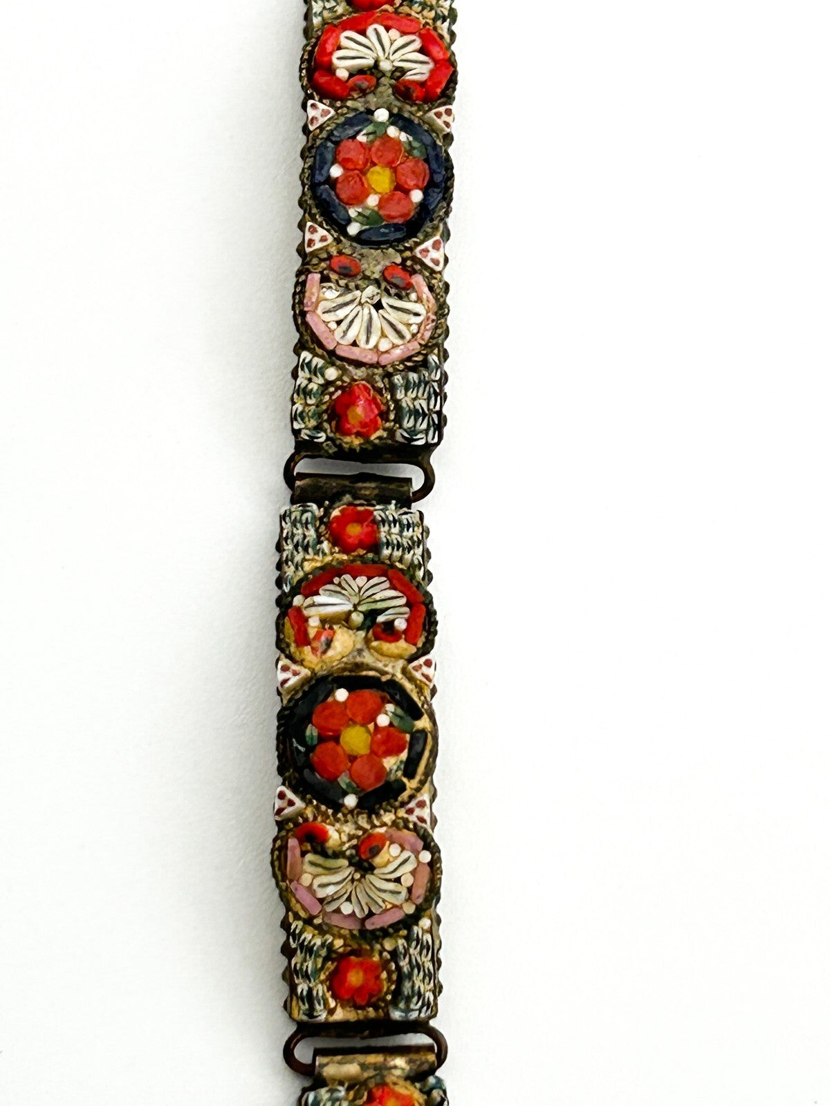 Vintage Italian Micro Mosaic Bracelet RM Made In Italy Red Floral Panel Bracelet