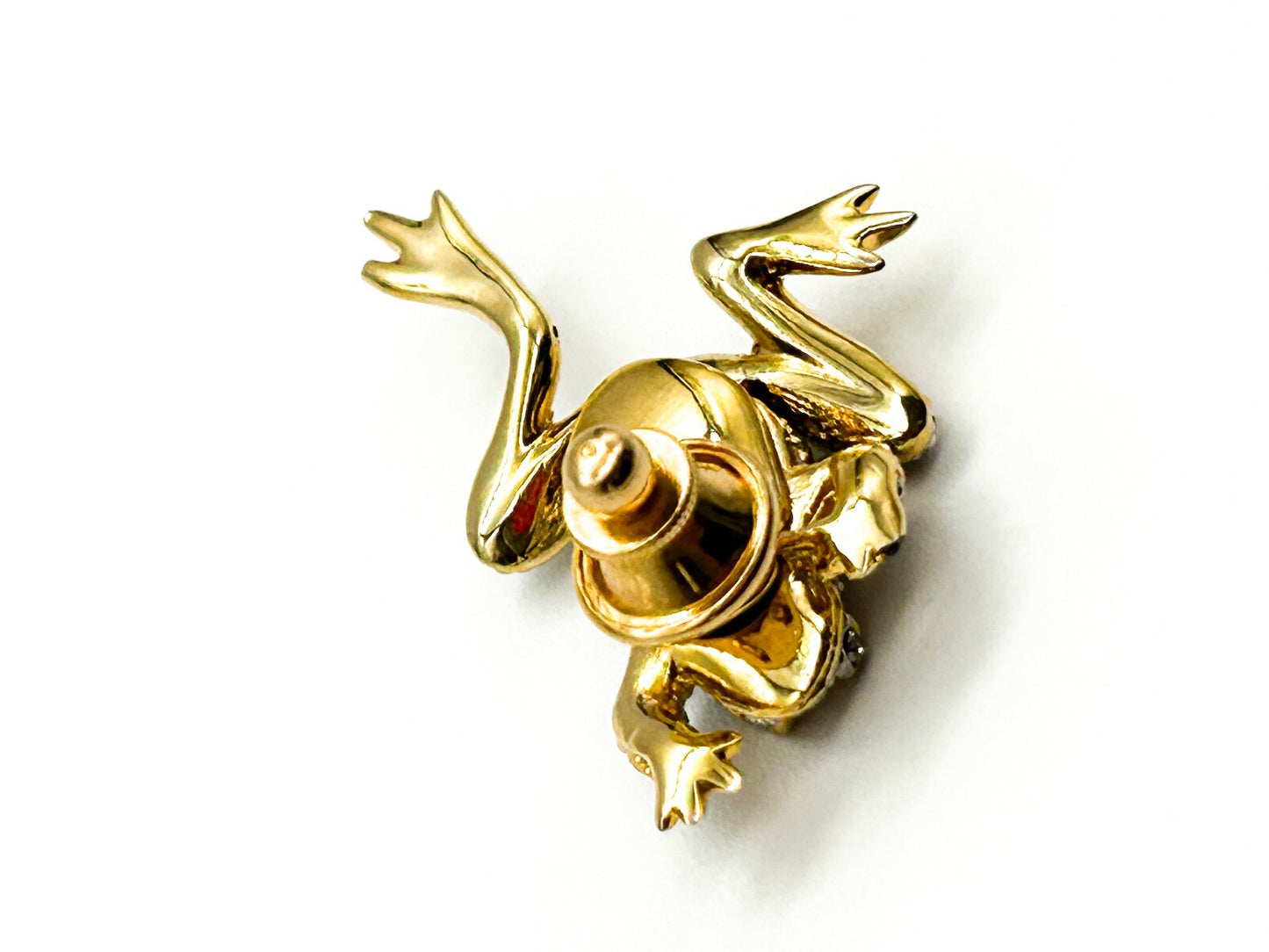 Vintage Articulated Legs Frog Gold Tone Pave Rhinestone Novelty Animal Pin Fun