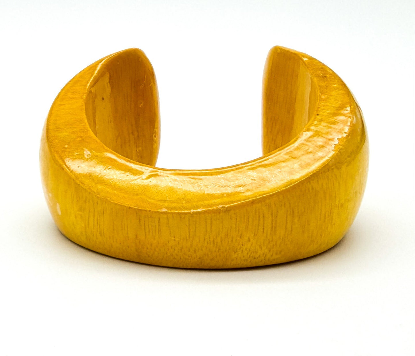 Vintage Mustard Yellow Wooden Cuff Bangle Wide Gloss Wood Statement Bracelet