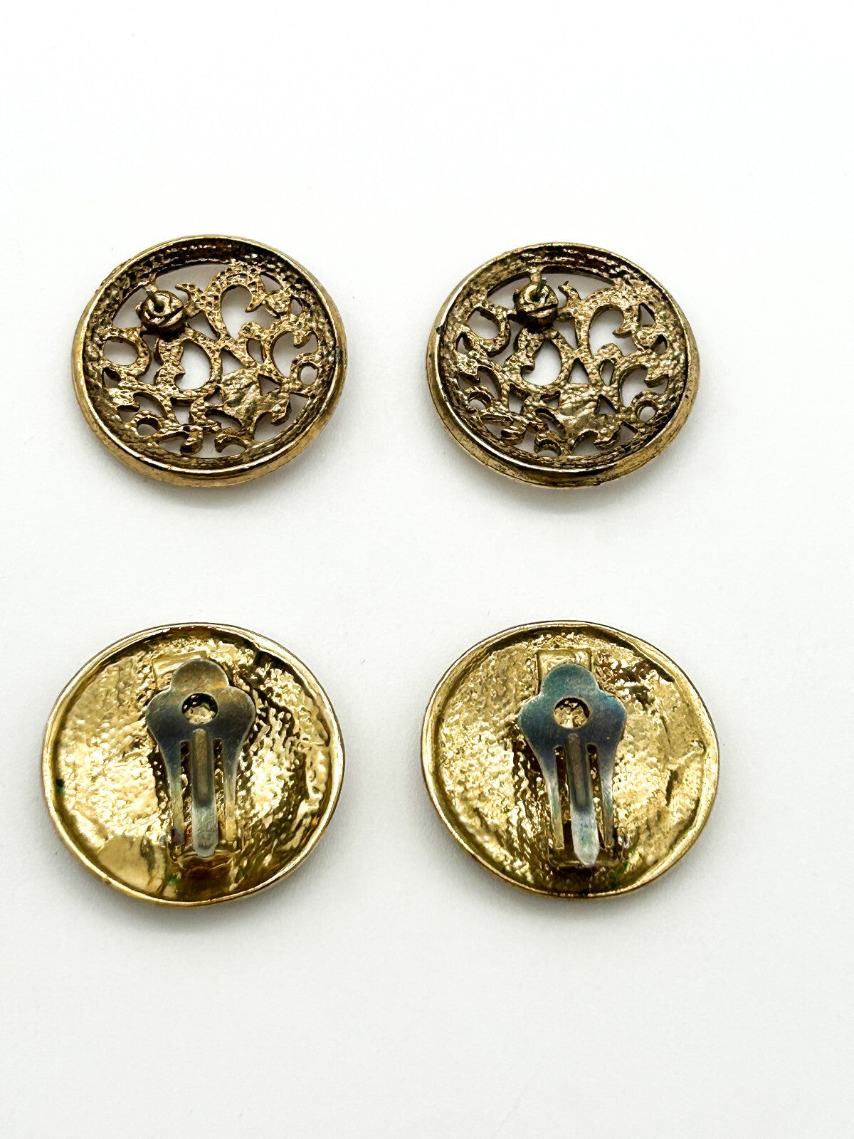 Vintage Gold Tone Filigree Stud Earrings & Pastel Enamel Clip On Earrings Pair