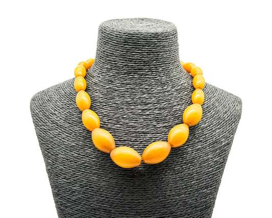 Vintage Butterscotch Phenolic Resin Bead Necklace Mid Century 17.5”
