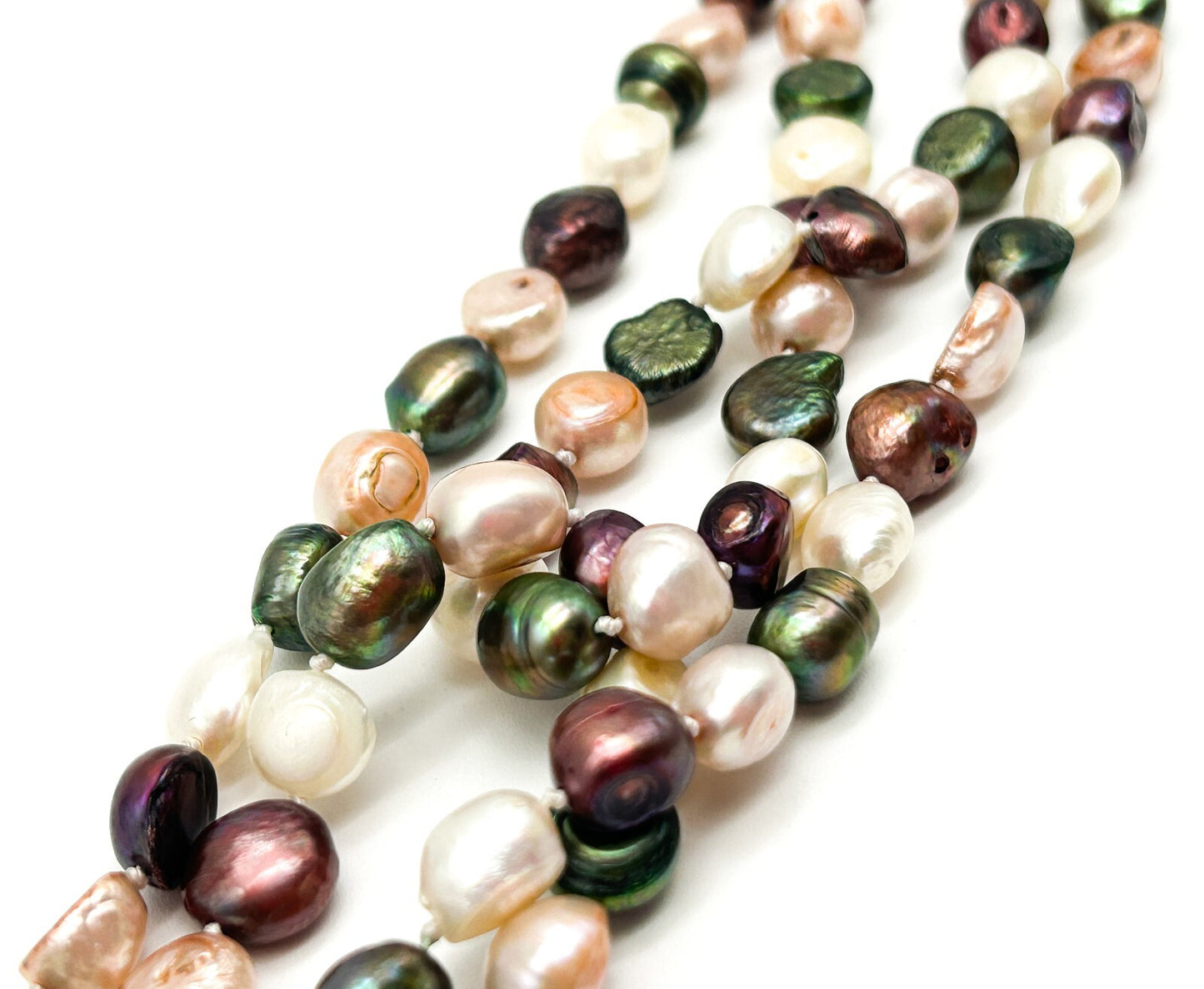 Vintage Hand Knotted Cultured Freshwater Pearl Necklace Multicolour Baroque 23”