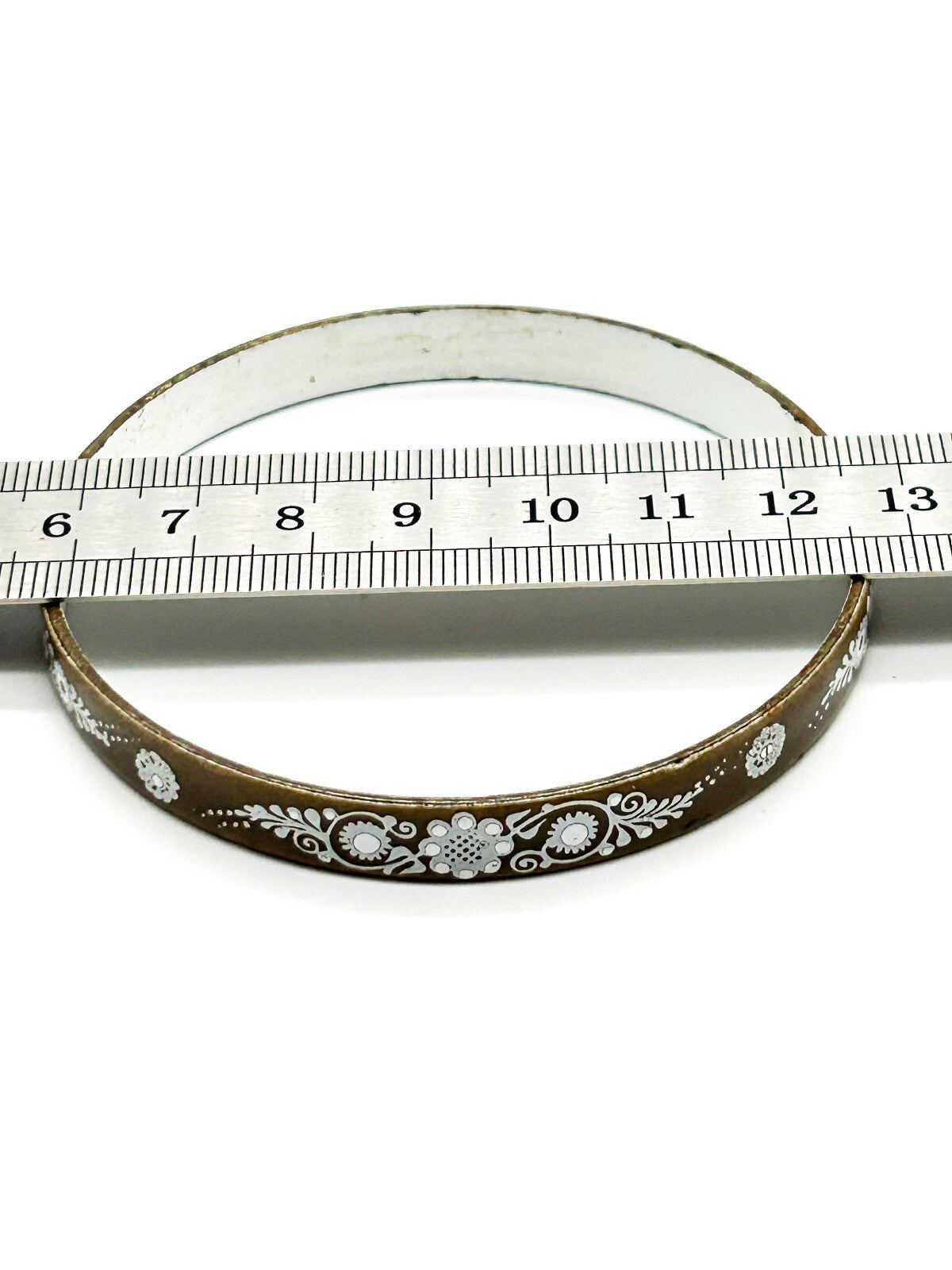 Vintage Brown Enamel Floral Bangle Attributed to Michaela Frey Austrian Style