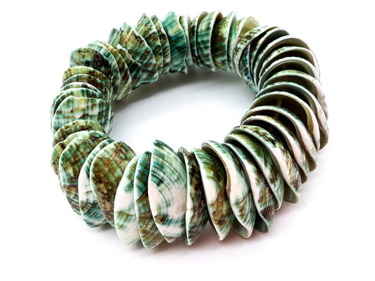 Green Dyed Shell Stretch Bracelet Natural Statement Boho Beach Jewellery