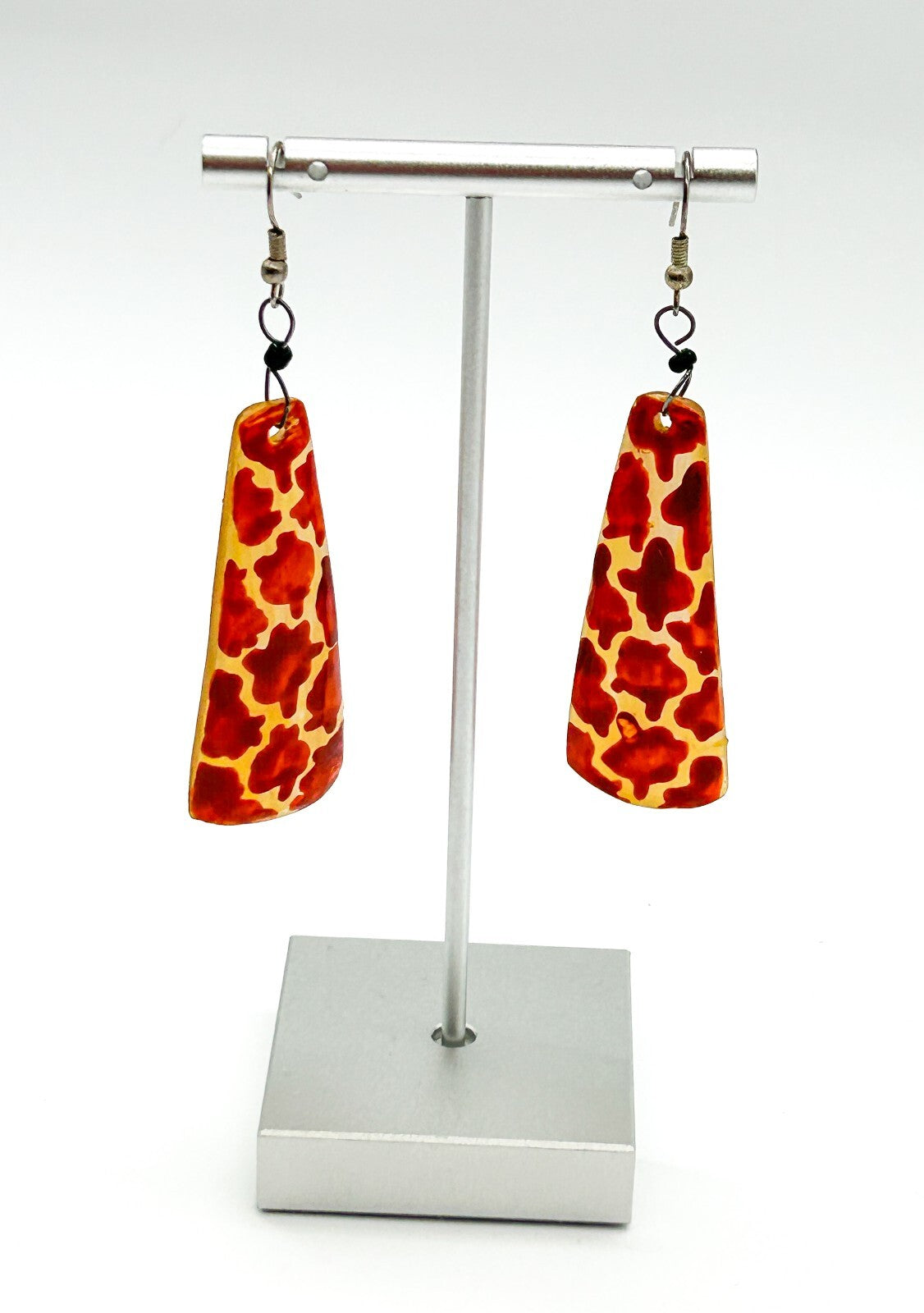 Vintage Hand Painted Organic Material Giraffe Print Drop Earrings Safari Boho