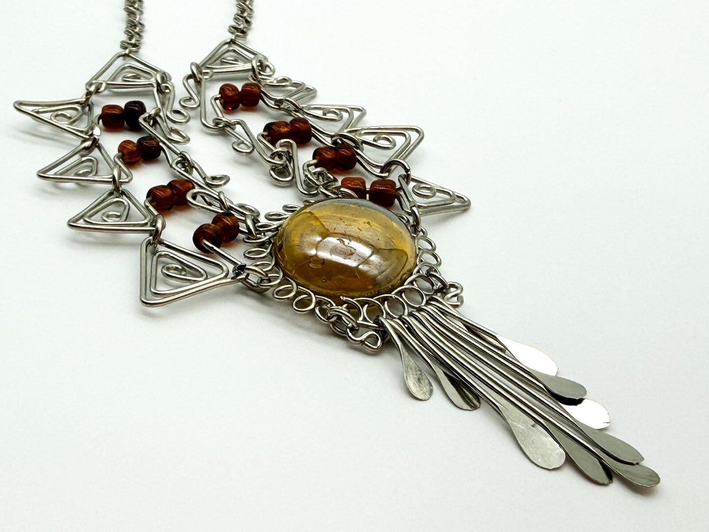 Peruvian Alpaca Necklace Earrings Set Yellow Glass Statement Boho Artisan