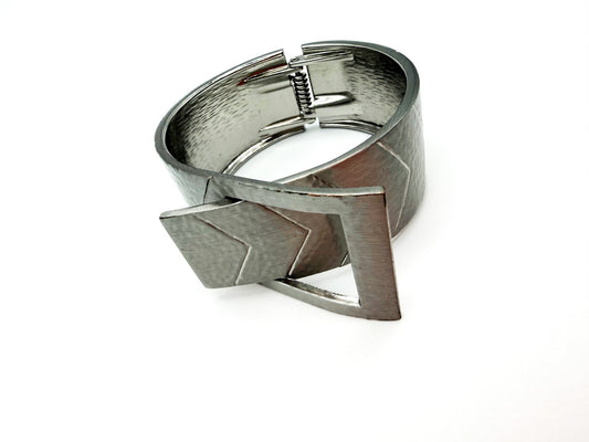 Geometric Silver Tone Buckle Bangle Textured Hammered Statement Cuff Bracelet