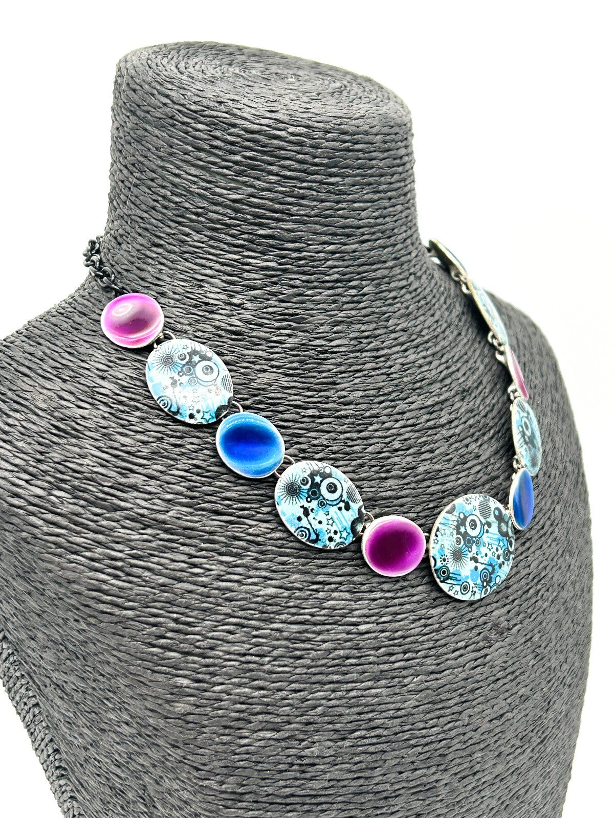 Ikita Statement Necklace Blue Purple Enamel Disc Necklace Articulated Adjustable