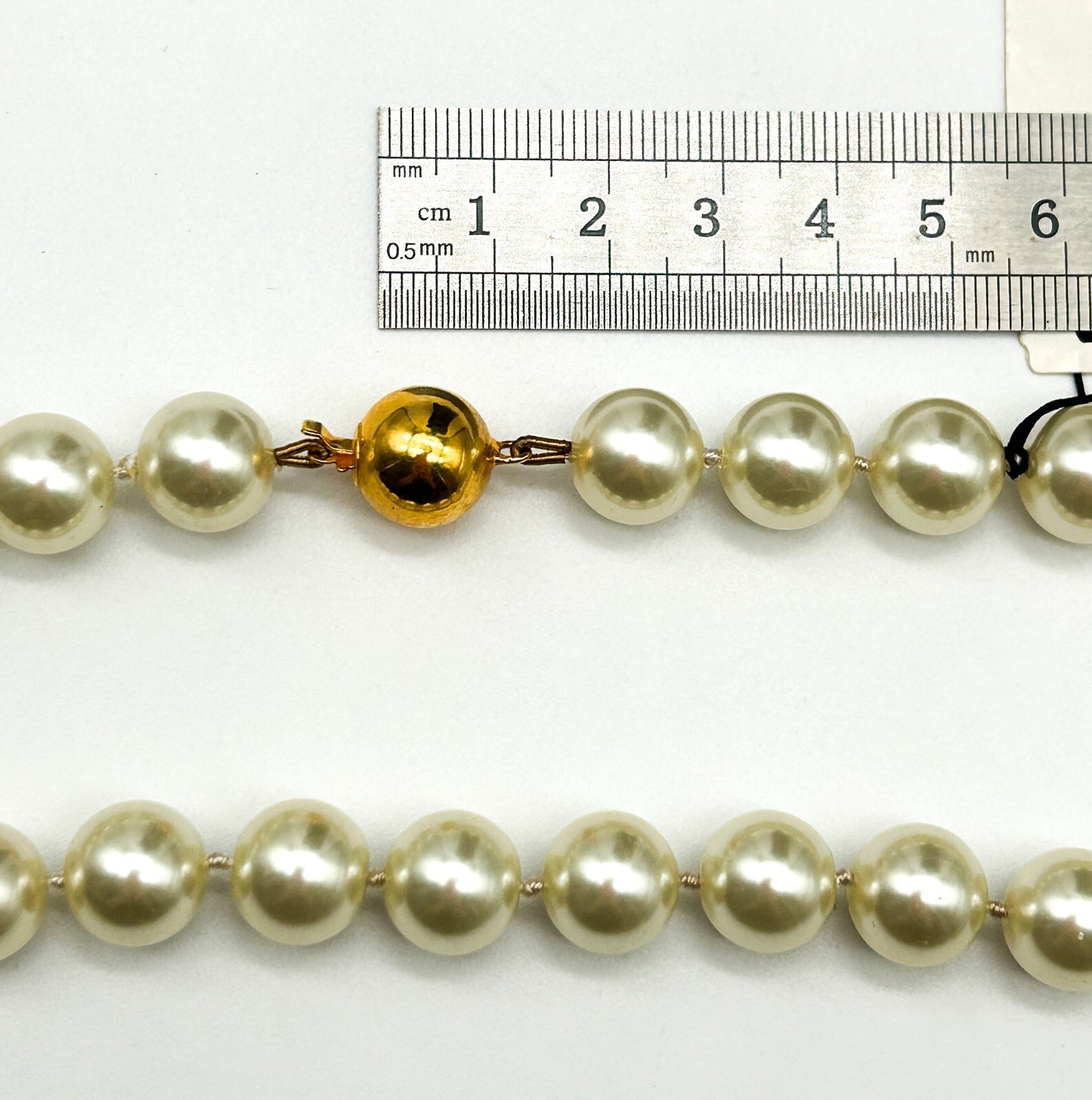 Vintage Cabouchon Faux Pearl Necklace Glass Pearls Hand Knotted Gold Tone Clasp