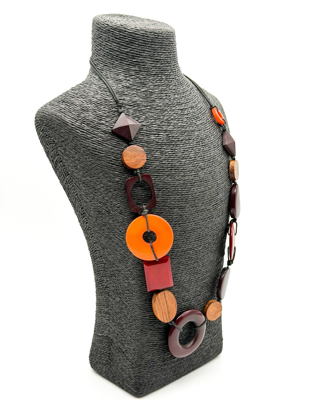 Fat Face Geometric Acrylic Statement Necklace Red Orange Brown Hand Knotted