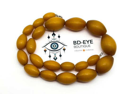 Vintage Butterscotch Phenolic Resin Bead Necklace Mid Century 17.5”