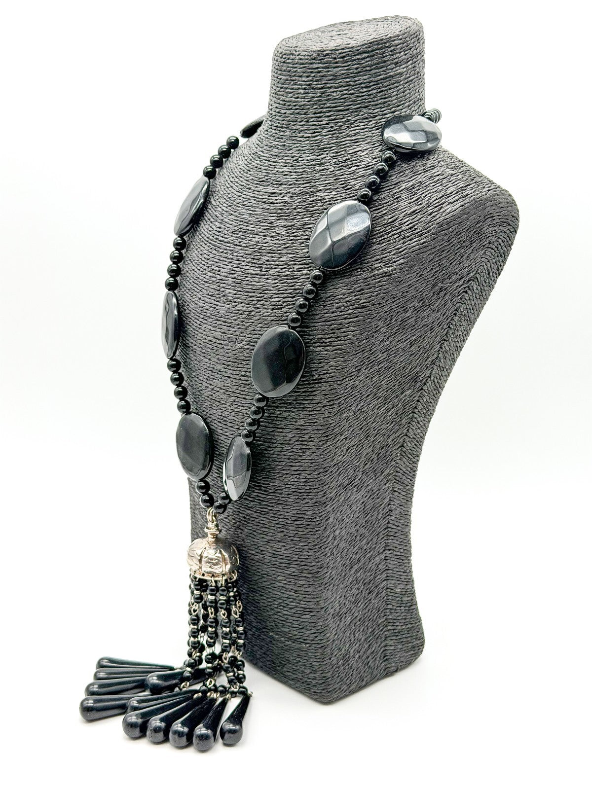 Signed Dominique Denaive Paris Chandelier Necklace Black Acrylic Vintage
