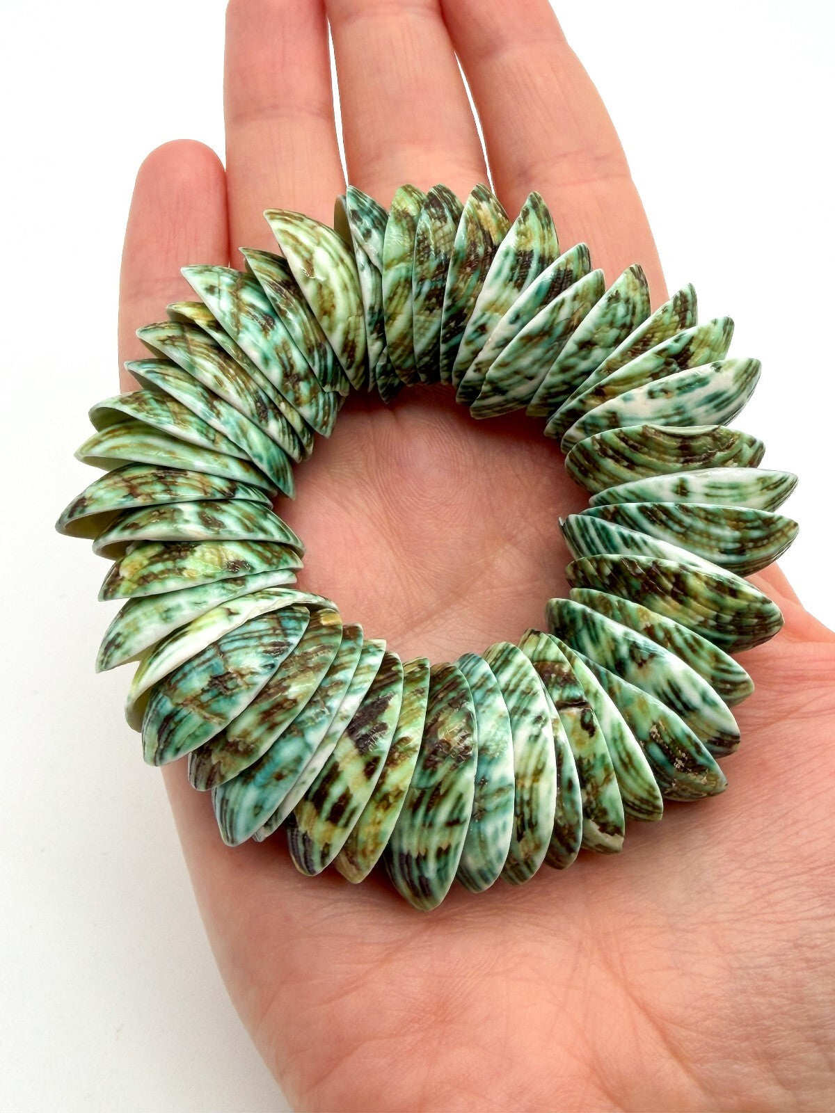 Green Dyed Shell Stretch Bracelet Natural Statement Boho Beach Jewellery