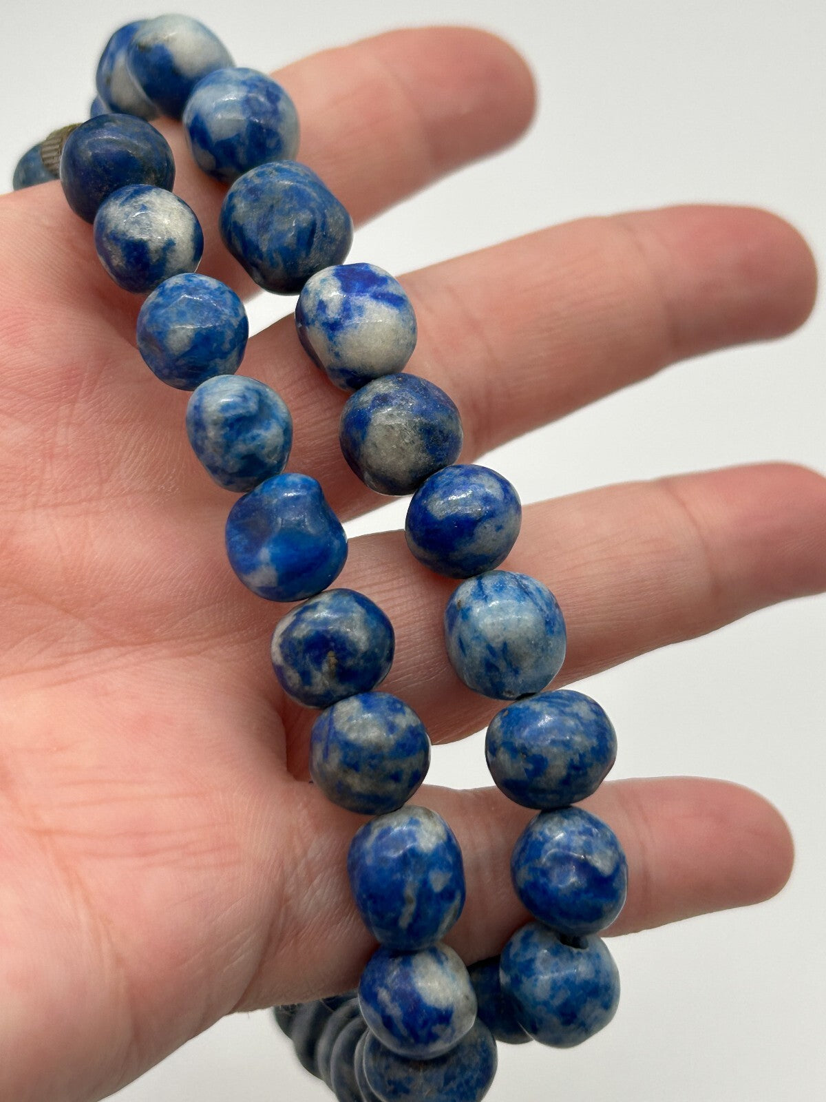 Vintage Sodalite Bead Necklace Natural Blue Gemstone 21” Barrel Clasp