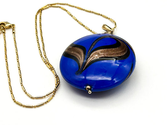 Vintage Murano Style Blue Glass Pendant Necklace Orelia Gold Tone 5cm
