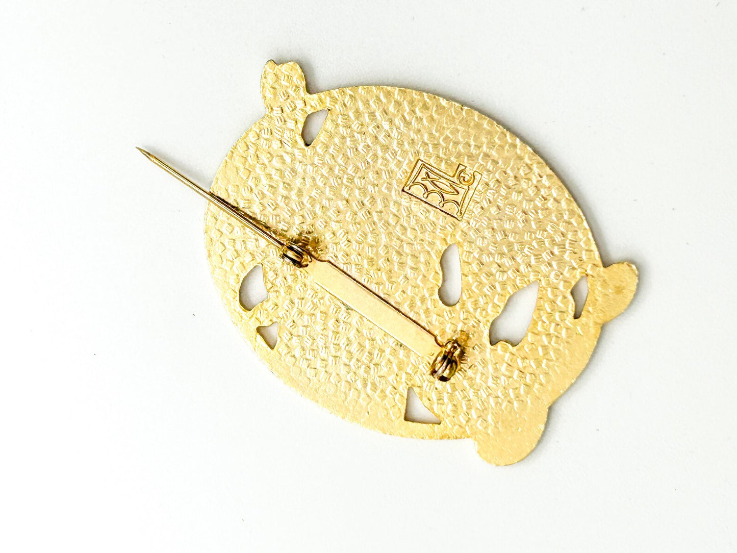 Vintage Fish & Crown Cloisonné Enamel White Floral Snowdrop Brooch Gold Tone Pin