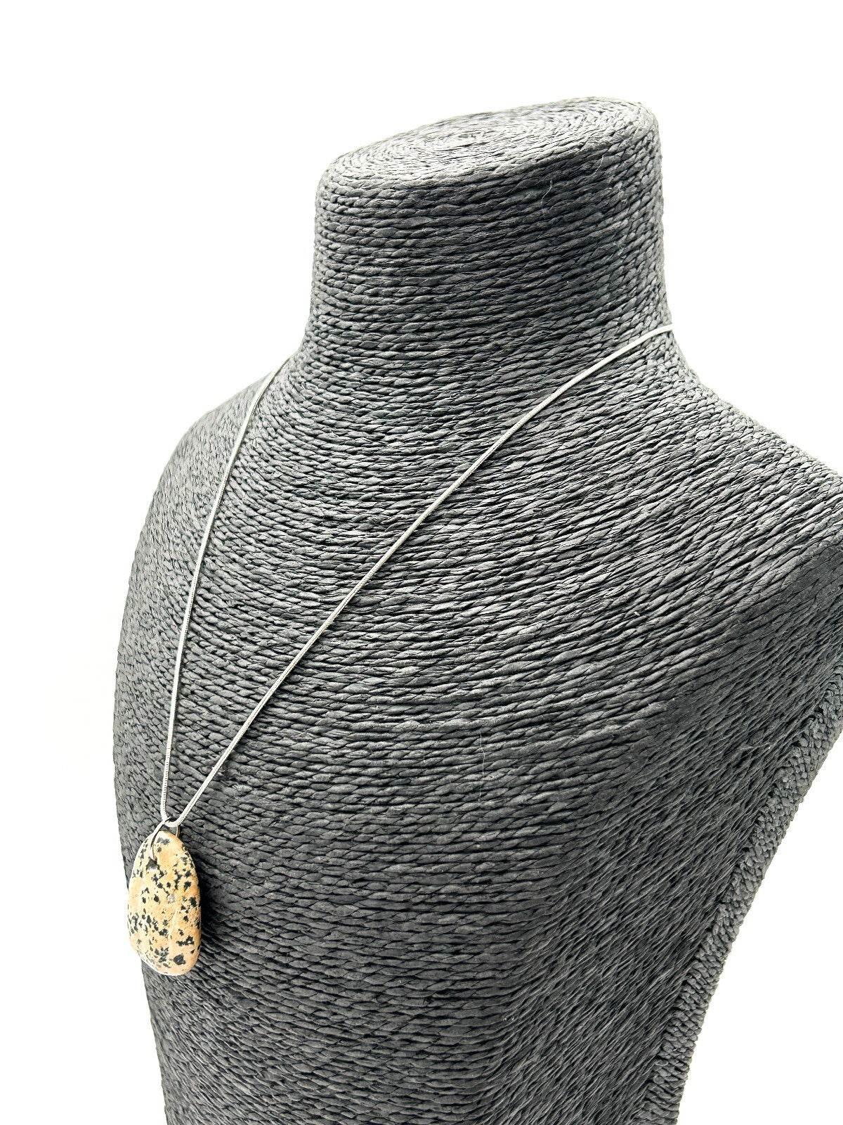 Dalmatian Jasper Pendant Necklace Natural Gemstone Silver Tone Snake Chain