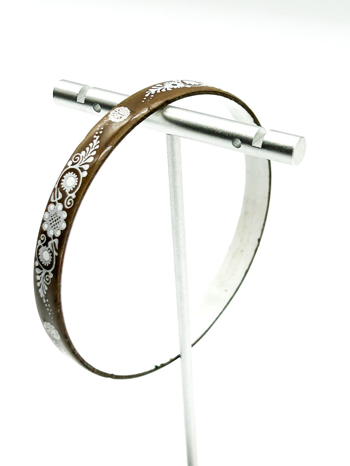Vintage Brown Enamel Floral Bangle Attributed to Michaela Frey Austrian Style