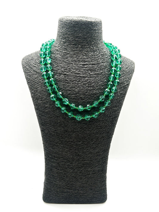 Long Emerald Green Faceted Glass Bead Necklace 39.5” Layering Statement Extender