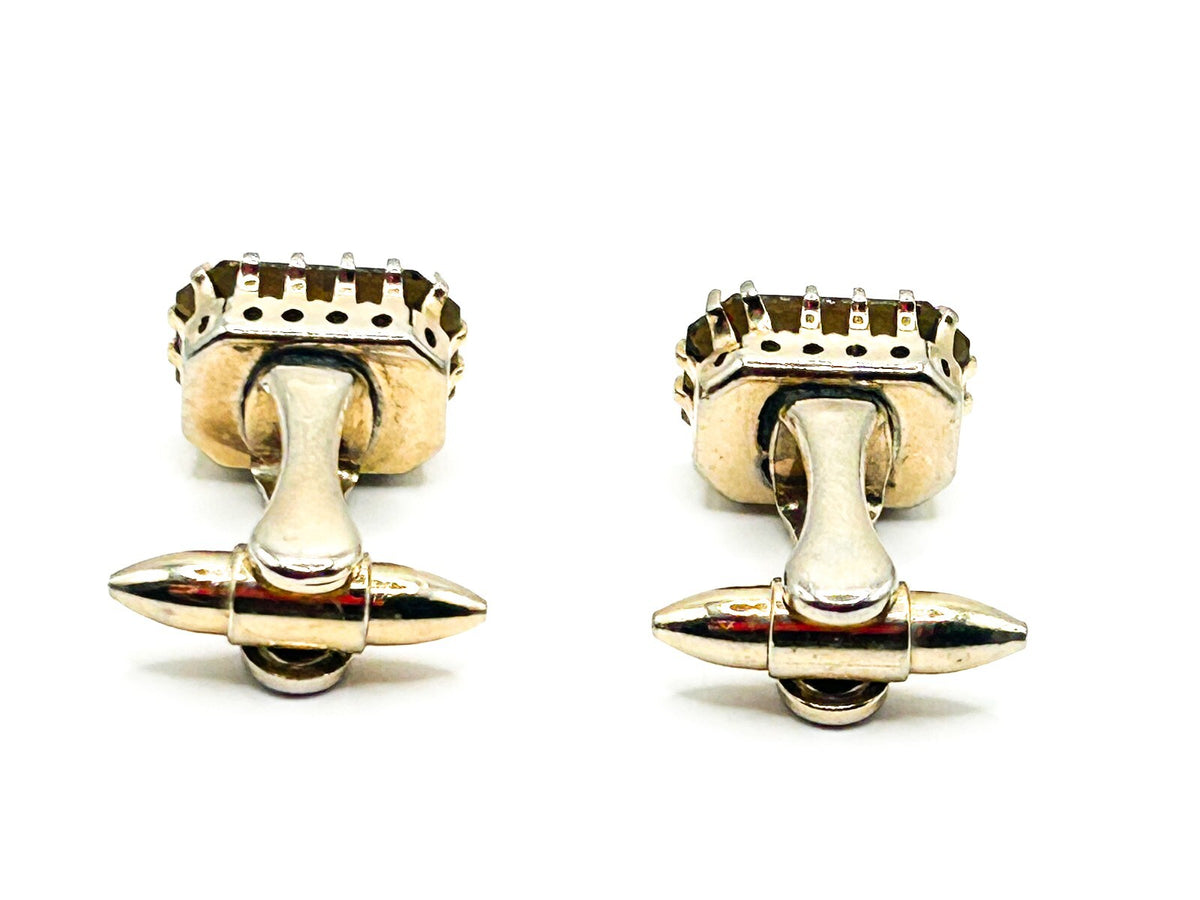 Vintage Ruby Red Faceted Glass Gold Tone Cufflinks PAT APP Prong Set 1950s 60s