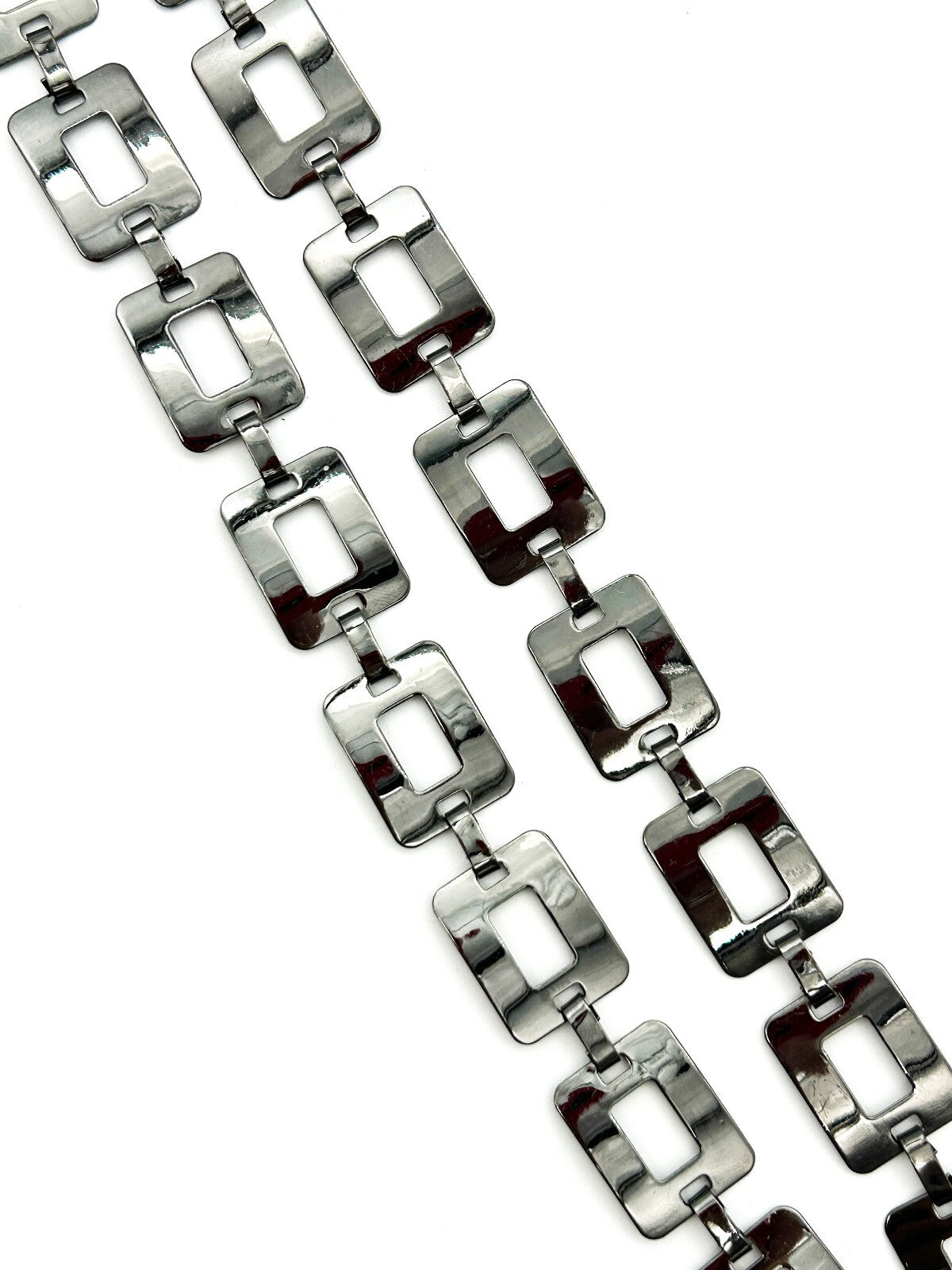Vintage 1990s Gunmetal Rectangular Link Belt Adjustable Chain Waist Belt