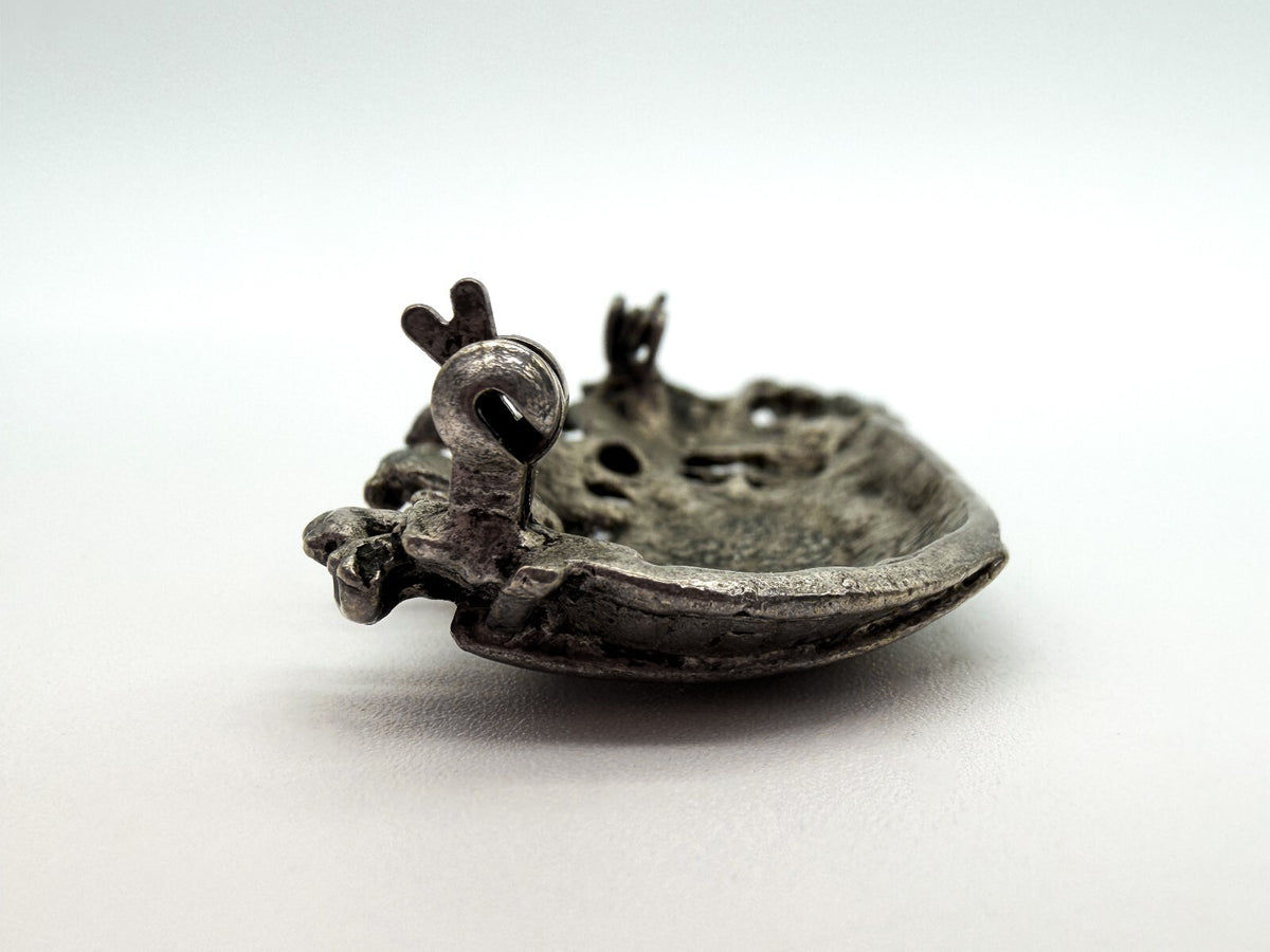 Vintage Pewter Noah’s Ark Brooch Animal Biblical Religious Pin 7cm
