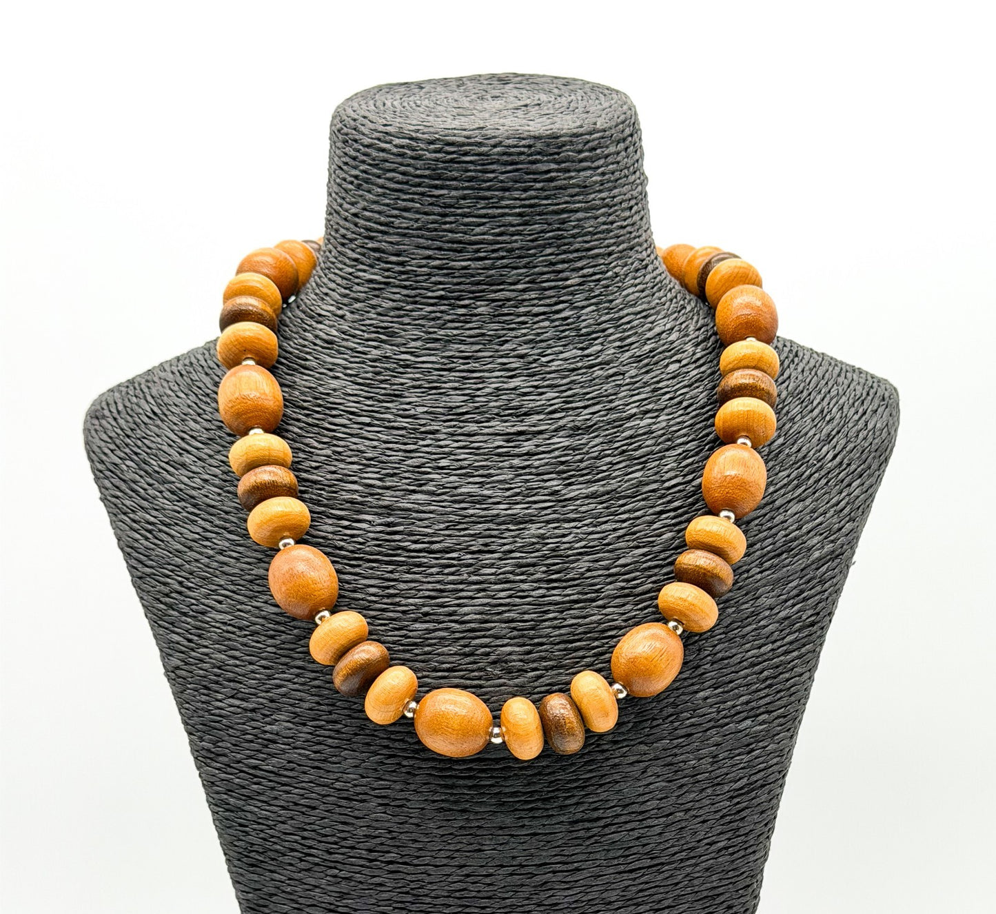 Boho Chunky Wooden Bead Necklace Bundle Layered Natural Wood Earthy Festival