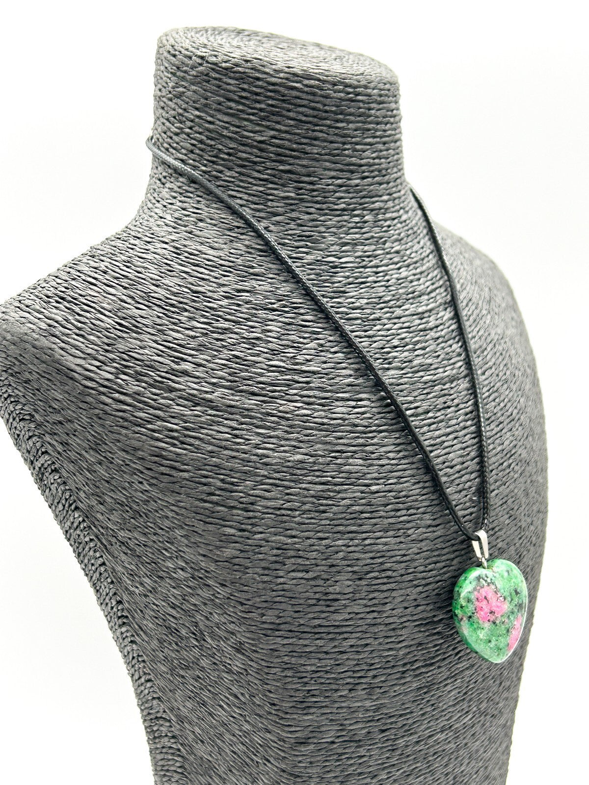 Ruby in Zoisite Heart Pendant Necklace Natural Gemstone Black Cord Necklace