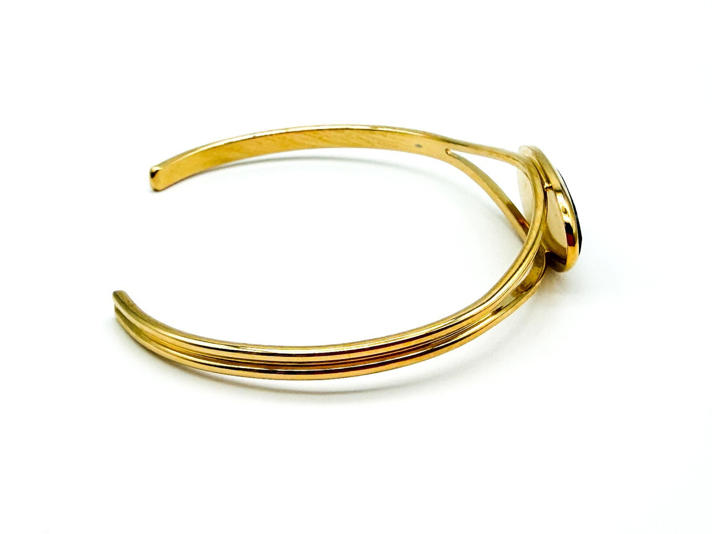 Gold Tone Abalone Paua Shell Torque Cuff Bangle Blue Green Iridescent Bracelet