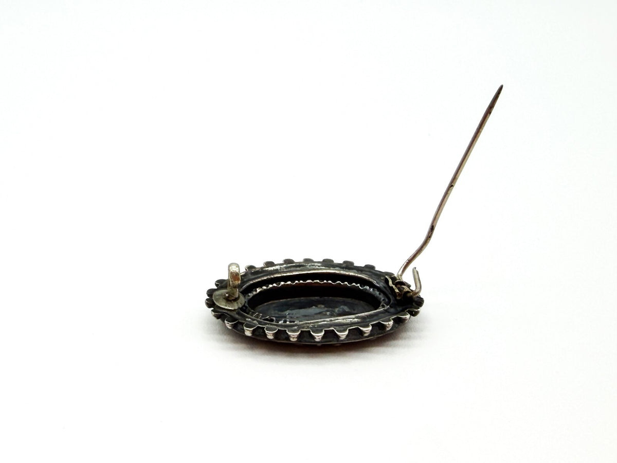 Antique Victorian Silver Tone Floral Engraved Oval Brooch Hinged Pin C Clasp