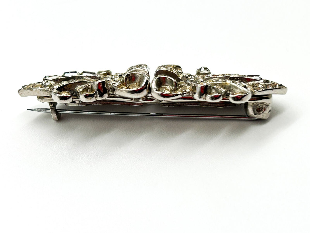 Vintage Rhinestone Duette Brooch Dress Clips Art Deco Style For Restoration