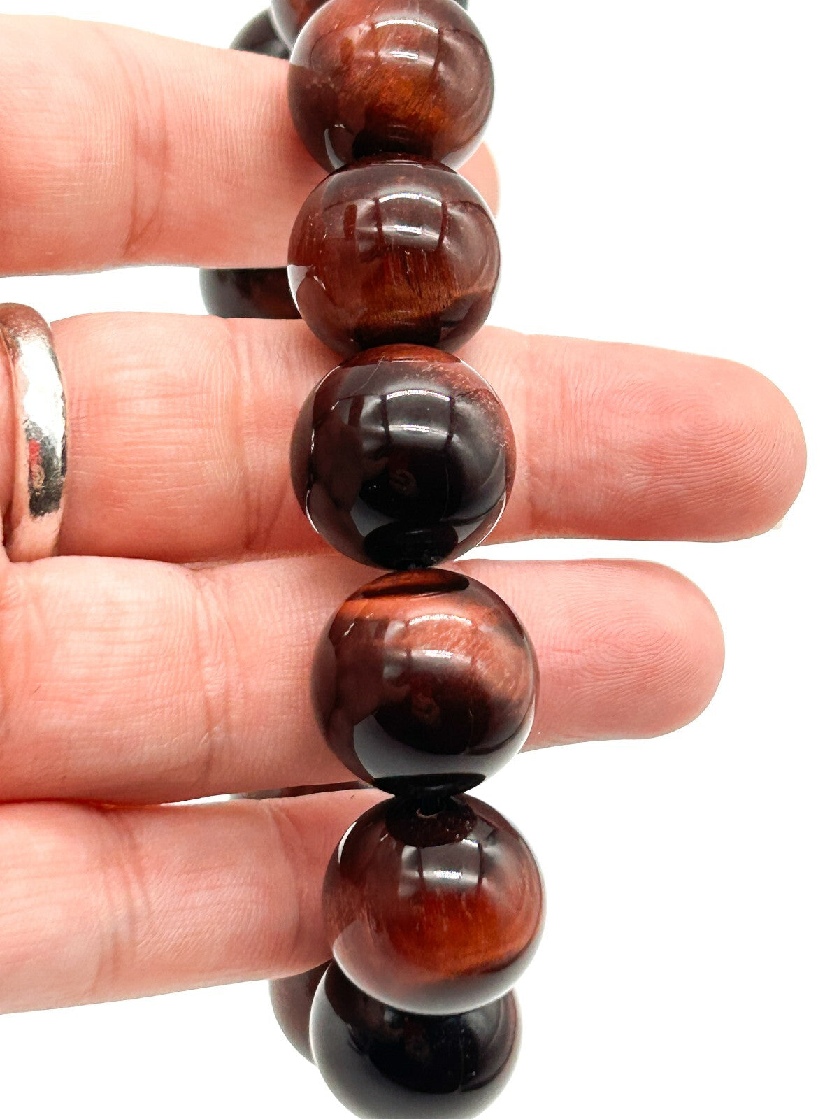 Red Tiger’s Eye Chunky Stretch Bracelet Large Round Gemstone Beads Chatoyant
