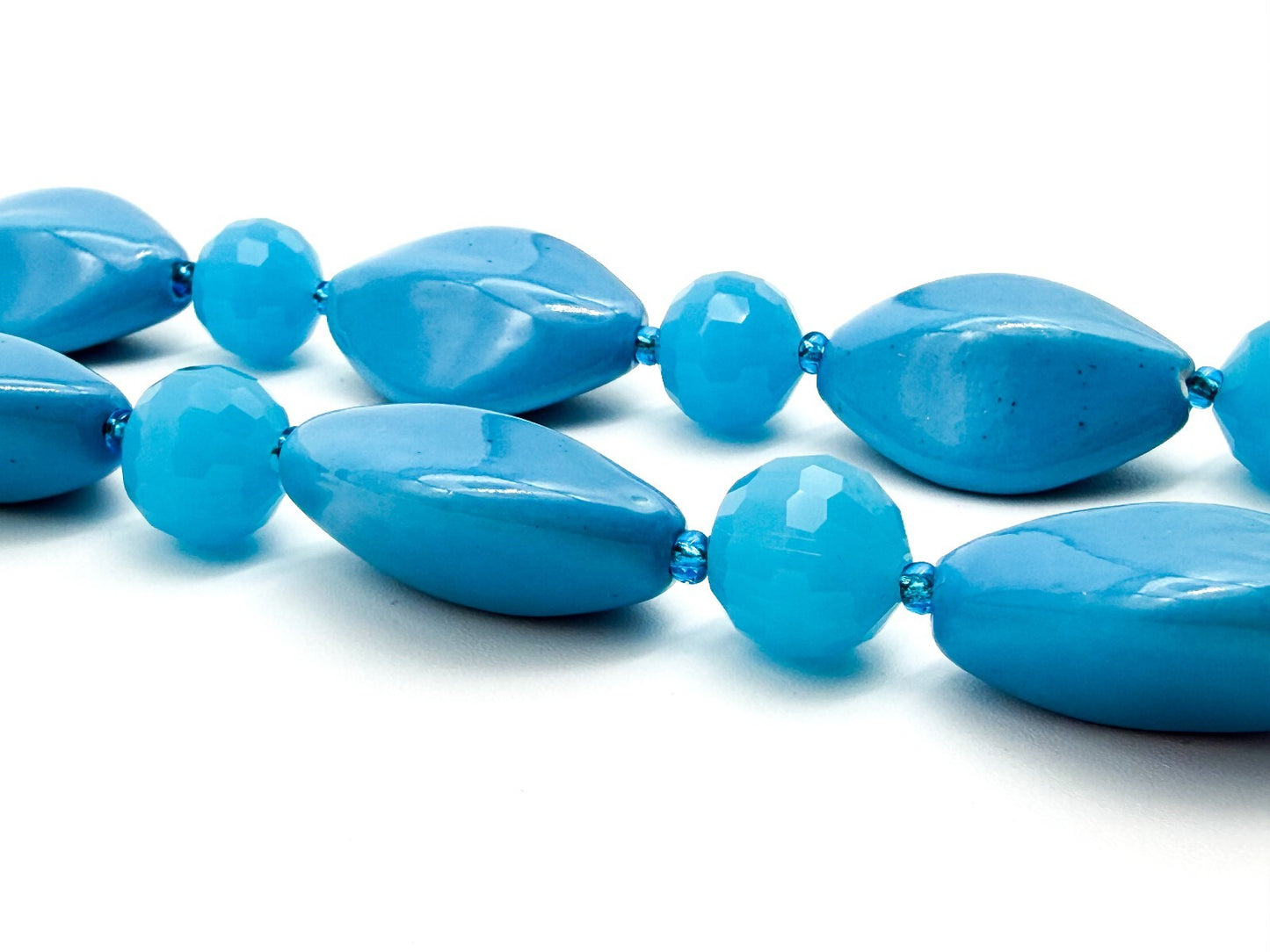Blue Ceramic Glass Statement Necklace Sky Blue Toggle Clasp 20.5” Summer