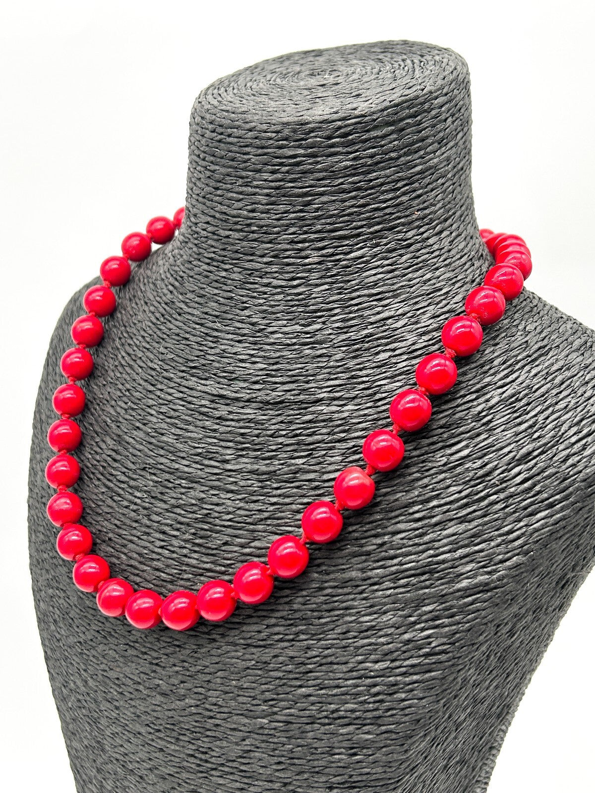 Vintage Hand Knotted Red Glass Beaded Necklace Jewellery Repair Project 18.5"