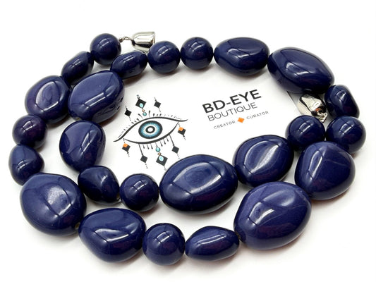 Vintage Blue Acrylic Graduated Beaded Necklace Retro Statement 20.5”