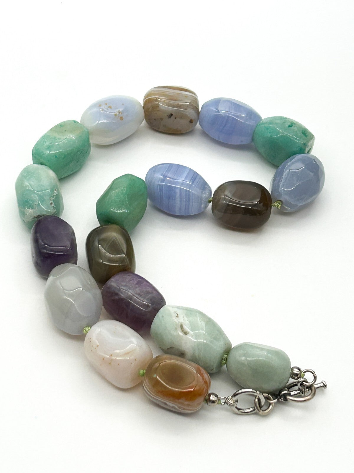 Chunky Semi Precious Gemstone Necklace Banded Agate Blue Lace Amethyst Calcite