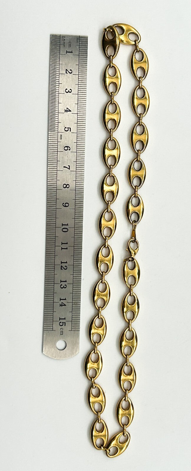 Vintage Gold Tone Puffed Anchor Mariner Link Chain Necklace 18.5” Retro